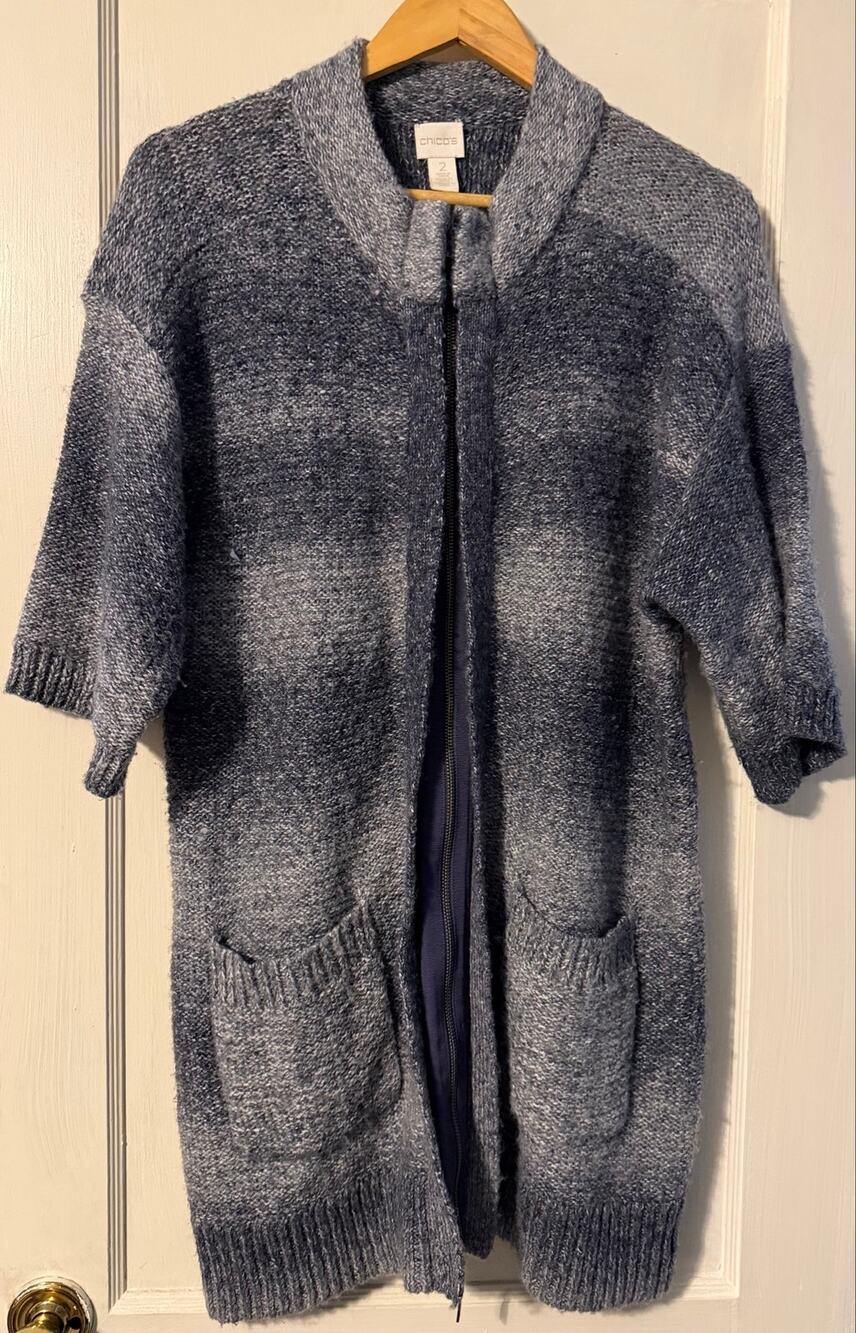 Chicos Sz Large 2 12/14 WOOL BLEND Winter Navy Blue Sweater Shirt Top Cozy